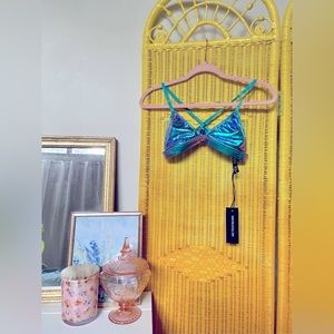 Dolls Kill Cosmic Ace Blue Metallic Bra Top Size Small NWT